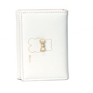 Small Wallets for Girls Cute Bear Print Wallet Small Tri-folded Wallet Cash Pocket Card Holder ID Window Purse for Women (Beige)