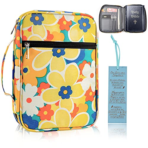 HuiJuKeJi Floral Bible Cover with Bookmark and Sided Pocket, Protective Carrying Church Bag Bible Case for Women, Fits for Standard Size Bible, Perfect Gift for Girls Kids,10.6 * 7.48 * 2.16inch