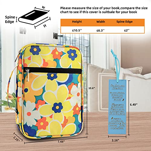 HuiJuKeJi Floral Bible Cover with Bookmark and Sided Pocket, Protective Carrying Church Bag Bible Case for Women, Fits for Standard Size Bible, Perfect Gift for Girls Kids,10.6 * 7.48 * 2.16inch