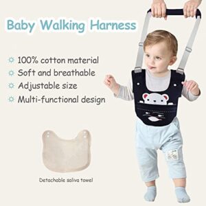 Ocanoiy Baby Walking Harness Handheld Baby Walker Assistant Belt Adjustable Toddler Infant Safety Harnesses Standing Up Walking Learning Helper with Detachable Crotch for 9-24 Month Old (Dark Blue)