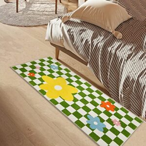 Green Checkered Rug for Living Room 19.7" x 47.2" Checkerboard Carpet Bedroom Bedside Rug Sofa Coffee Table Area Rug Soft Floor Mats Home Decor Anti-Slip Doormat