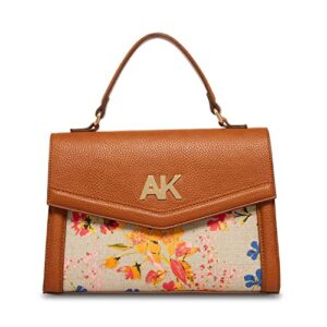anne klein floral top handle satchel, brown