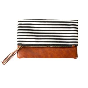 funky monkey fashion striped wristlet wallet clutch black & white, foldover style