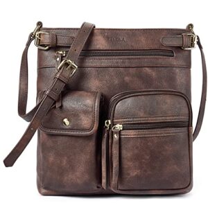 telena crossbody purses for women medium pu leather shoulder bag with multi pocket for women coffee