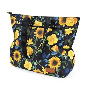 cloudmusic shoulder tote bag for women fashion multi-functional bag daily shopping travelling sports fitting hiking(sunflowers and yellow roses)