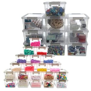 citylife 20 packs 0.18 qt plastic bead organizers & 10 packs 1.3 qt small storage bins with lids stackable box, clear white