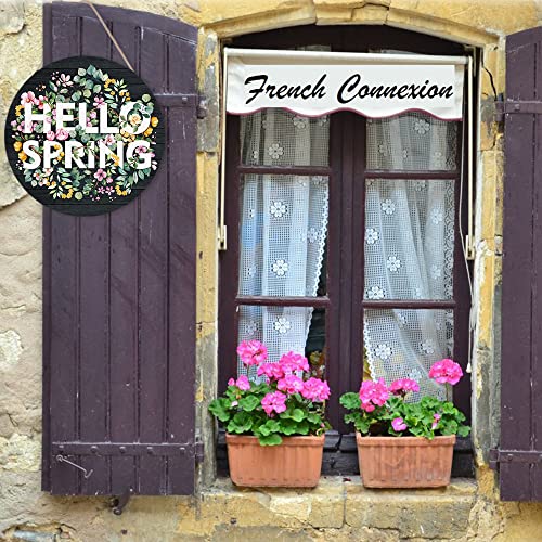 Hello Spring Wood Door Sign Decoration(12"x 12"), Colorful Welcome Door Sign with Flowers Bouquet Green Leaves, Inspirational Quotes Wood Sign Plaque for Farmhouse Front Door Porch Easter's Gift