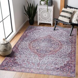georgia collection cael machine washable area rug – oriental persian floral faded style – living room bedroom vintage distressed carpet – pet friendly – purple, orange, off white – 5’3″ x 7’3″