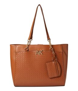 anne klein woven tote w/card case ginger biscuit/ginger biscuit one size