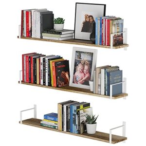 wallniture toledo 36″x6″ floating shelves for wall, floating bookshelf living room, wall shelves for bedroom, bathroom, office & kitchen shelves burnt finish set of 3