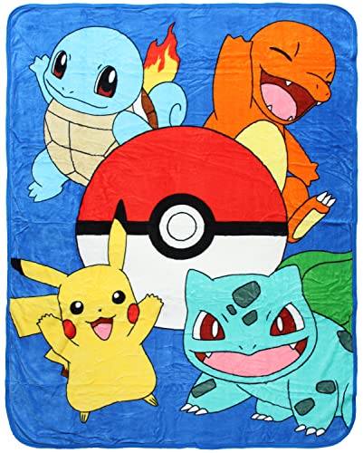 Pokemon Friends Evolve Pikachu Charmander Bulbasaur Squirtle Micro Raschel Throw Blanket 48" x 60" Multicolored / One Size