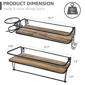 QEEIG Bathroom Shelves - Floating Shelves with Towel Bar Farmhouse Wall Mounted Shelf Over Toilet Small 16 inch Set of 2 (FS012)