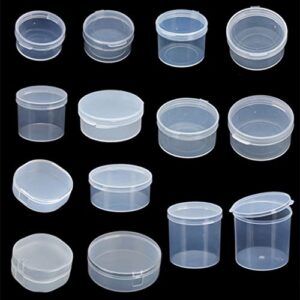 14pcs transparent round plastic storage box w/hinged lid, various sizes storage container storage case for beads, earplugs, crafts, jewelry and hardware