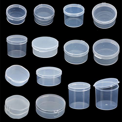 14Pcs Transparent Round Plastic Storage Box w/Hinged Lid, Various Sizes Storage Container Storage Case for Beads, Earplugs, Crafts, Jewelry and Hardware