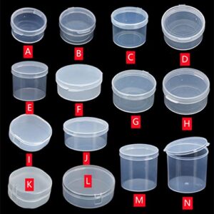 14Pcs Transparent Round Plastic Storage Box w/Hinged Lid, Various Sizes Storage Container Storage Case for Beads, Earplugs, Crafts, Jewelry and Hardware