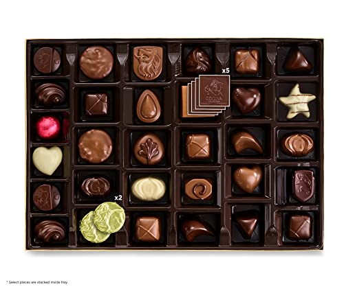 Godiva Chocolatier Assorted Chocolate Gift Box - Assorted Dark, Milk, White, Raspberry, Caramel, and Chocolate- Blue Ribbon Classic Gold Box - 36 pieces