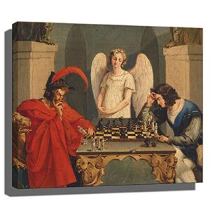 faust and mephistopheles playing chess print poster vintage painting posters and prints canvas paintings wall art wall decor home cuadros unframed (unframed,8x10inch)