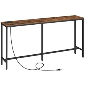 alloswell console table with power outlet, 63″ narrow sofa table, industrial entryway table with usb ports, behind couch table for entryway, hallway, foyer, living room, bedroom cthr16e01