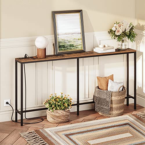 ALLOSWELL Console Table with Power Outlet, 63" Narrow Sofa Table, Industrial Entryway Table with USB Ports, Behind Couch Table for Entryway, Hallway, Foyer, Living Room, Bedroom CTHR16E01