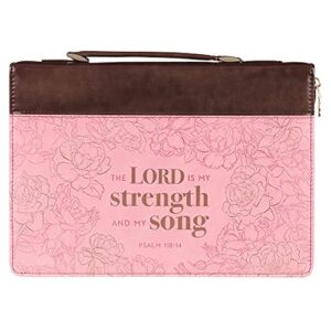 christian art gifts fashion bible cover my strength and my song roses psalm 118:14 faux leather, pink, medium