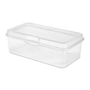 sterilite clear fliptop plastic stacking storage container tote with latching lid for home organization in closets, playroom, or craft rooms, 30 pack