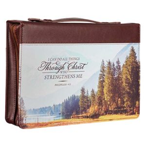 Christian Art Gifts Men's Classic Bible Cover I Can Do All Things Forest Philippians 4:13, Brown Faux Leather, Medium