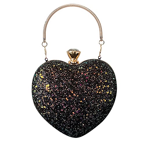 U Scinan Women Heart Shaped Tote Handbag Lovely Sequin Clutch Chain Purse Chic Shoulder Evening Bag