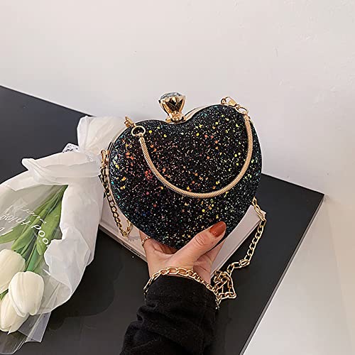 U Scinan Women Heart Shaped Tote Handbag Lovely Sequin Clutch Chain Purse Chic Shoulder Evening Bag