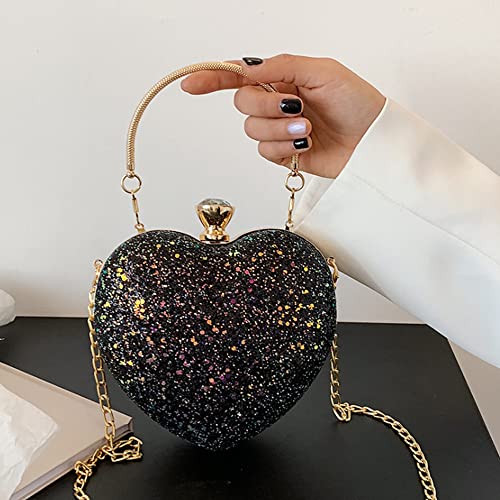 U Scinan Women Heart Shaped Tote Handbag Lovely Sequin Clutch Chain Purse Chic Shoulder Evening Bag