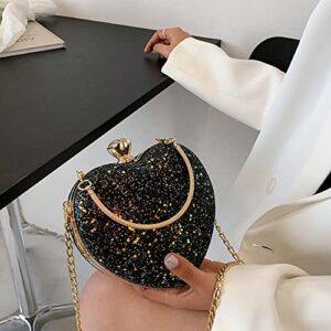 U Scinan Women Heart Shaped Tote Handbag Lovely Sequin Clutch Chain Purse Chic Shoulder Evening Bag