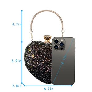 U Scinan Women Heart Shaped Tote Handbag Lovely Sequin Clutch Chain Purse Chic Shoulder Evening Bag