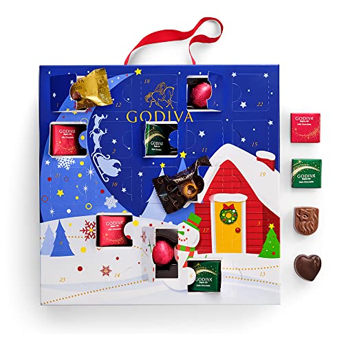 Godiva Chocolatier Holiday 2022 Blue Advent Calendar – Assorted Individually Wrapped Dark and Milk Chocolates – 24 Piece Christmas Countdown - Unique Gift for Chocolate Lovers