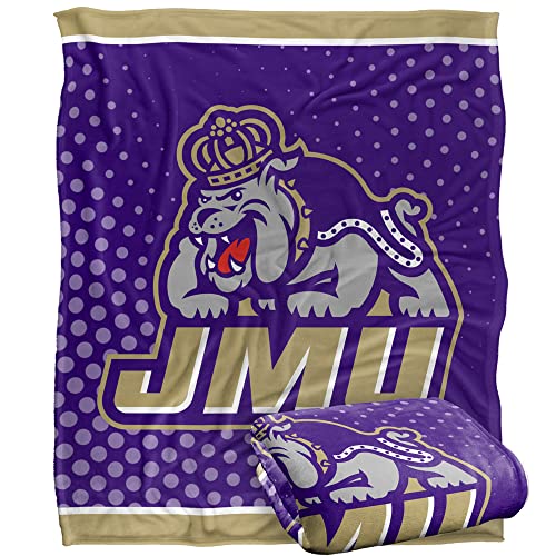 James Madison University Dukes Blanket, 36"x58" Logo Dots, Silky Touch Sherpa Back Super Soft Throw