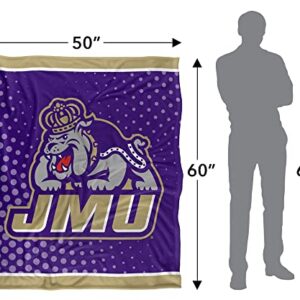 James Madison University Dukes Blanket, 36"x58" Logo Dots, Silky Touch Sherpa Back Super Soft Throw