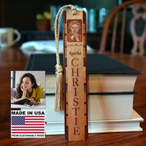 Agatha Christie Author with Signature Engraved Wooden Bookmark - Also Available with Personalization - Made in USA