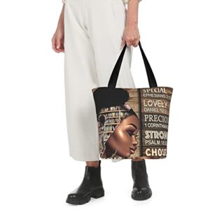 African American Women's Tote Bag Shoulder Bag, Black Girl Pride Handbag Women Fashion Shopping Bags for Work Travel Business Beach School, Tote for Black Women