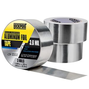 aluminum foil tape for hvac & insulation — 3 pack — extra thick 3.6 mil silver metal duct tape — 2 inch x 225 total feet — heat resistant, waterproof & professional grade tape for ductwork