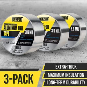 Aluminum Foil Tape for HVAC & Insulation — 3 Pack — Extra Thick 3.6 Mil Silver Metal Duct Tape — 2 Inch x 225 Total Feet — Heat Resistant, Waterproof & Professional Grade Tape for Ductwork