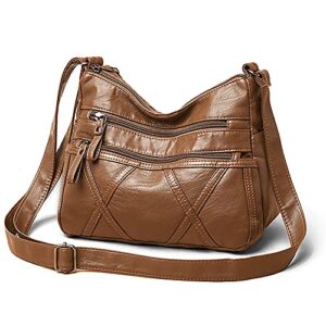 small crossbody bags for women leather shoulder purses vegan women cross body bag mini purse and handbag lightweight ladies pocketbook brown