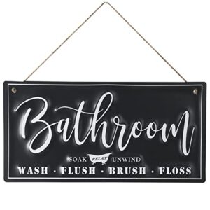 Bathroom Signs Decor For Farmhouse Wall.Black White Metal Bath Sign,14" X 7". Bath Wall Art, Bathroom Rustic Signs.Letreros Para Baños,Cuadros Para Baños Rusticos. (Black)
