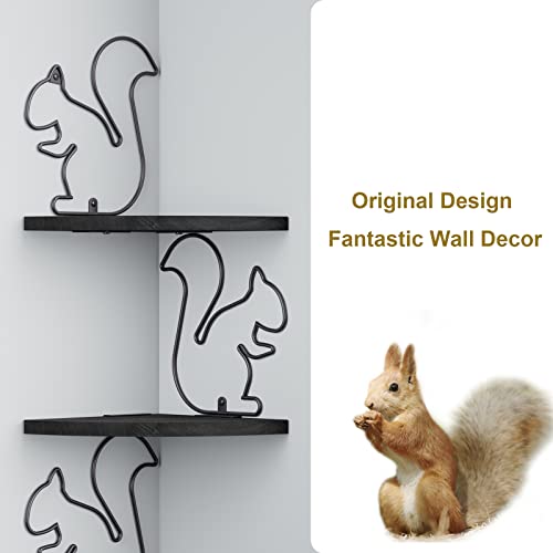Alsonerbay Black Corner Shelf 4 Tier Shelves for Wall Storage, Easy-to-Assemble Floating Wall Mount Shelves for Bedrooms and Living Rooms (Squirrel Shaped)