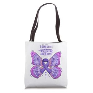 family domestic violence awareness purple ribbon butterfly tote bag