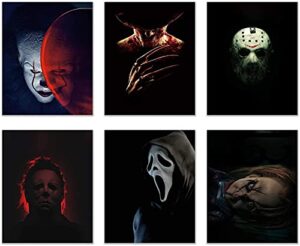 horror movie poster villain characters terror poster scary halloween painting picture prints set of 6 (8 in x 10 in) bedroom decor wall art
