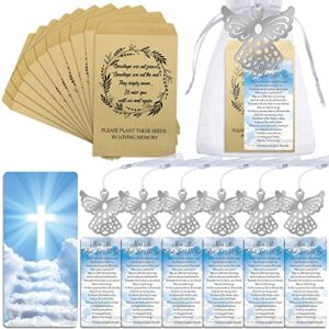 24 sets funeral favors set includes 24 bereavement poem double sided funeral prayer cards 24 kraft seed envelopes 24 stainless steel tassels angel bookmark and 24 organza bags for remembrance funeral