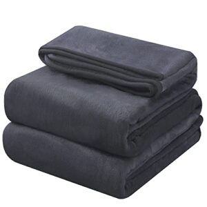 oboey fleece blanket 350gsm bed throw blankets, lightweight microfiber anti-static blanket- 50×60 inches dark grey