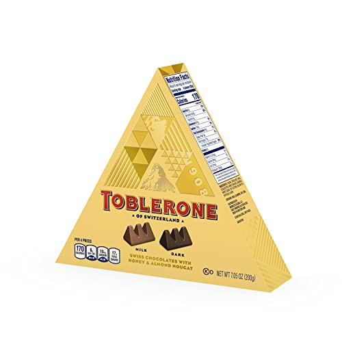 Toblerone Tiny Swiss Chocolate Gift Set, Dark Chocolate, Milk Chocolate Candy Bars with Honey & Almond Nougat, 7.05 oz (25 Pieces)