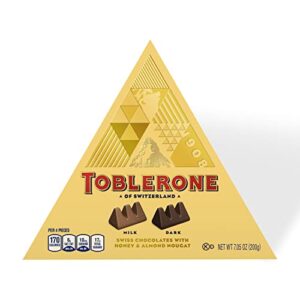 Toblerone Tiny Swiss Chocolate Gift Set, Dark Chocolate, Milk Chocolate Candy Bars with Honey & Almond Nougat, 7.05 oz (25 Pieces)