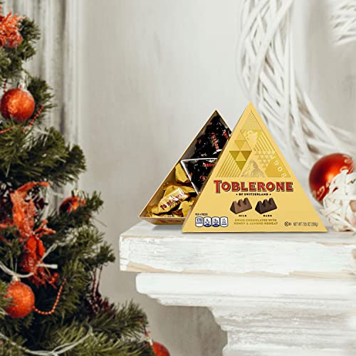 Toblerone Tiny Swiss Chocolate Gift Set, Dark Chocolate, Milk Chocolate Candy Bars with Honey & Almond Nougat, 7.05 oz (25 Pieces)