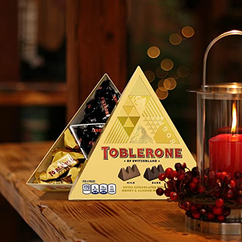 Toblerone Tiny Swiss Chocolate Gift Set, Dark Chocolate, Milk Chocolate Candy Bars with Honey & Almond Nougat, 7.05 oz (25 Pieces)