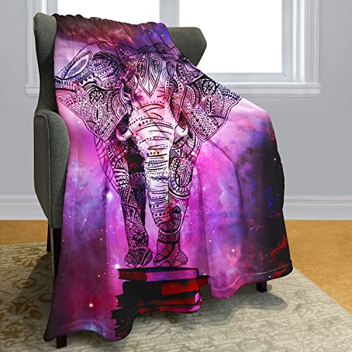 YISUMEI Mandala Elephant Throw Blanket Purple Nebula Book Shining Stars Fleece Blanket Soft Warm Cozy for Sofa Couch Bed 50"x60"